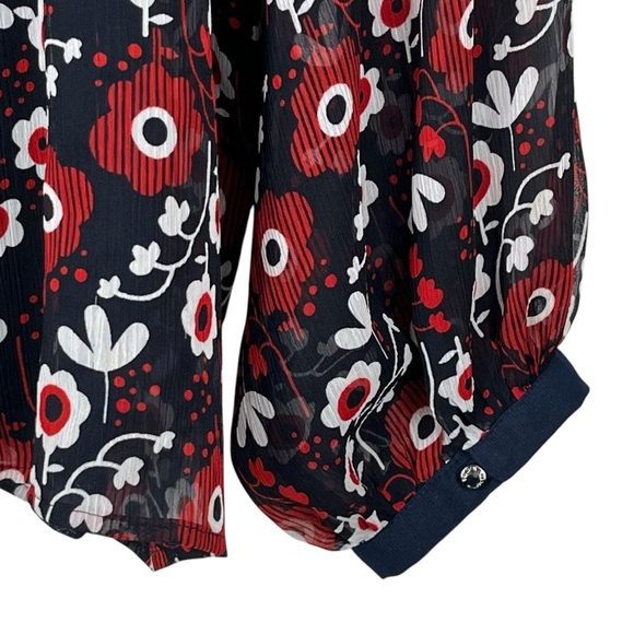 NWOT Tommy Hilfiger Red & Navy Blue Sheer Floral Blouse Size XXL - Picture 9 of 14